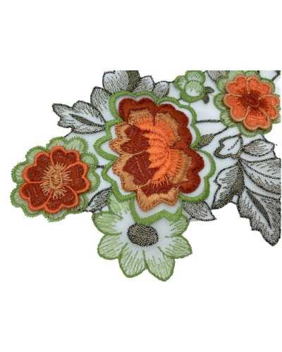 Sewable Lurex Thread Embroidery Application Flowers Leaf Organza Base 23x12 Cm