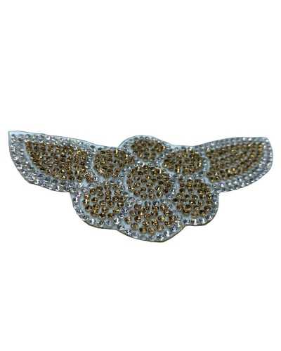 Application Thermocollante Fleur Feuille Strass Doré Argent 12x5 Cm