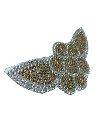 Applikation zum Aufbügeln, Blumenblatt, Strass, Gold, Silber, 12 x 5 cm