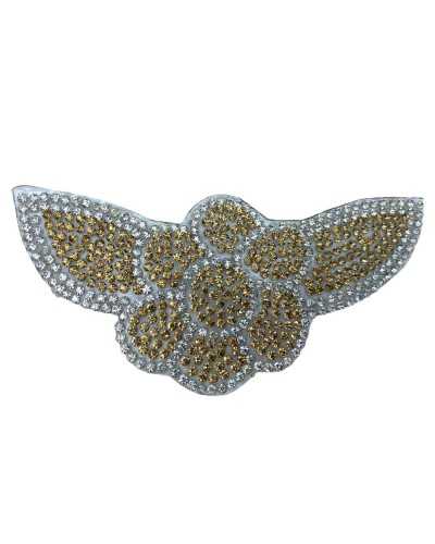 Aplicación Termoadhesiva Flor Hoja Strass Oro Plata 12x5 Cm