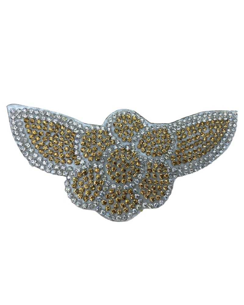 Applikation zum Aufbügeln, Blumenblatt, Strass, Gold, Silber, 12 x 5 cm