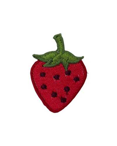 Application Patch Ecusson Thermocollant Tissu Broderie Fraise Rouge 3x3.5 Cm