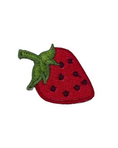 Applicazione Toppa Patch Termoadesiva Tessuto Ricamo Fragola Rossa 3x3,5 Cm