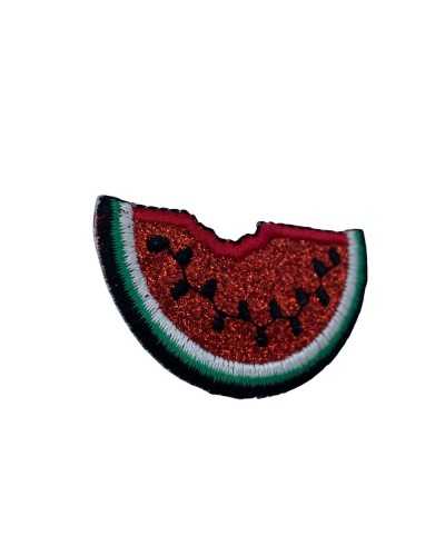 Anwendung Aufbügler Obst Lurex Faden Stickerei Wassermelone Rot Glitzer 5x3 cm