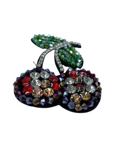 Application Thermoadhésive Patch Cerise Perles Strass Cm 8x6