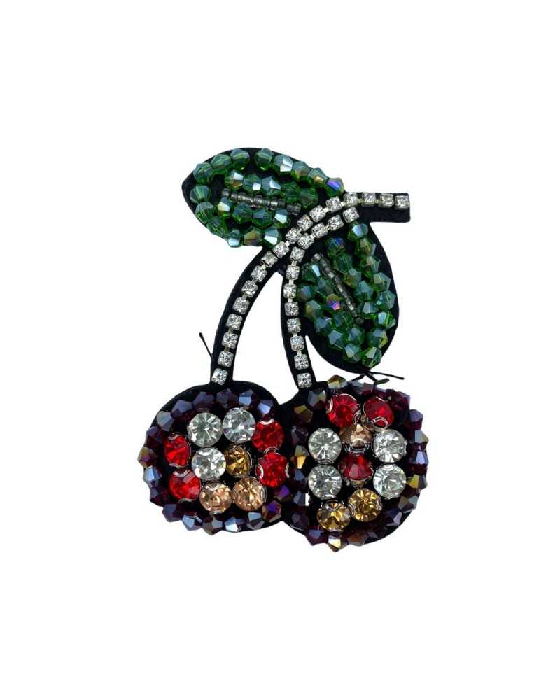 Application Thermoadhésive Patch Cerise Perles Strass Cm 8x6