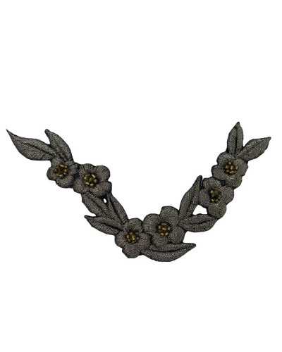 Application thermocollante Fil Lurex Or Foncé Broderie Patch Ailes Hirondelle Fleurs Perles