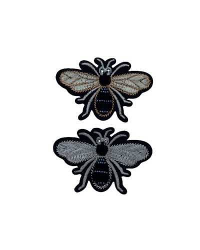 Application Écusson Thermocollant Abeille Broderie Fil Métallique Insecte Volant Srass Velours Perles 75x50 Mm