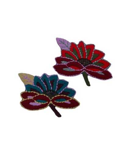 Application Broderie Thermocollante Fleur Laine Décoration Perles Cousues Cm 18x13