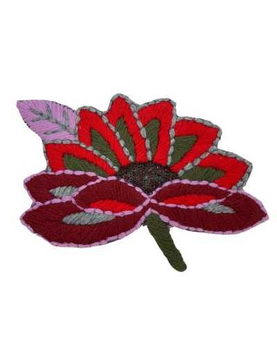 Application Broderie Thermocollante Fleur Laine Décoration Perles Cousues Cm 18x13