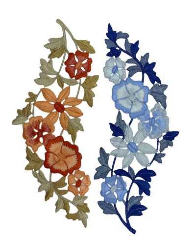 Application à Coudre Fil Lurex Broderie Branche Fleur Feuilles 25x15 Cm