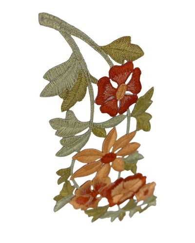 Application à Coudre Fil Lurex Broderie Branche Fleur Feuilles 25x15 Cm