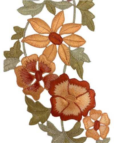 Aplicación Cosible Hilo Lurex Bordado Rama Flor Hojas 25x15 Cm