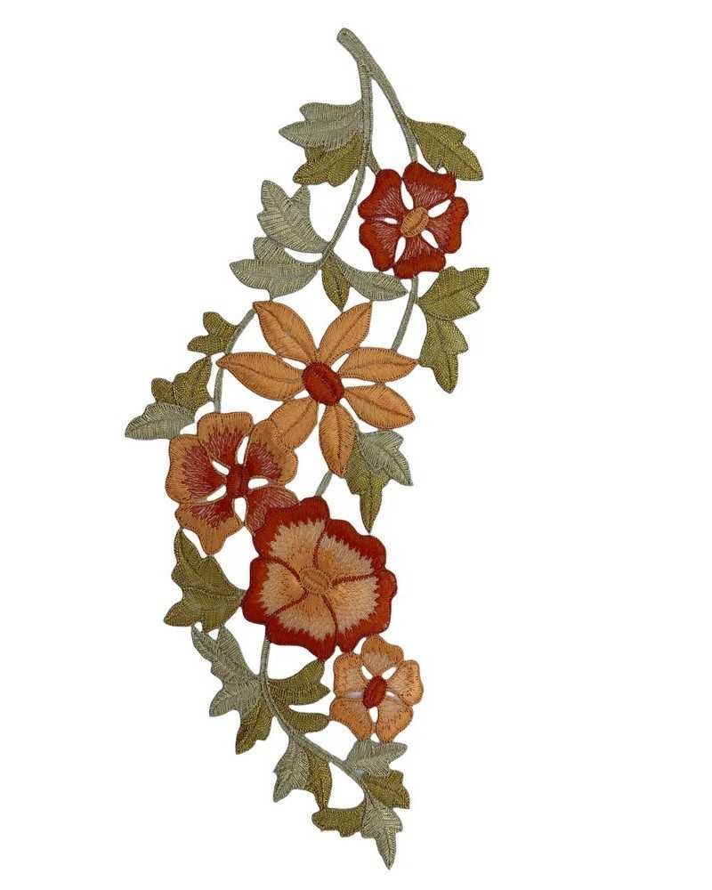 Aplicación Cosible Hilo Lurex Bordado Rama Flor Hojas 25x15 Cm