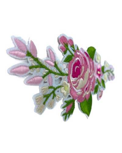 Application Thermoadhésive Broderie Branche Roses Fleurs Feuilles 15x7 Cm
