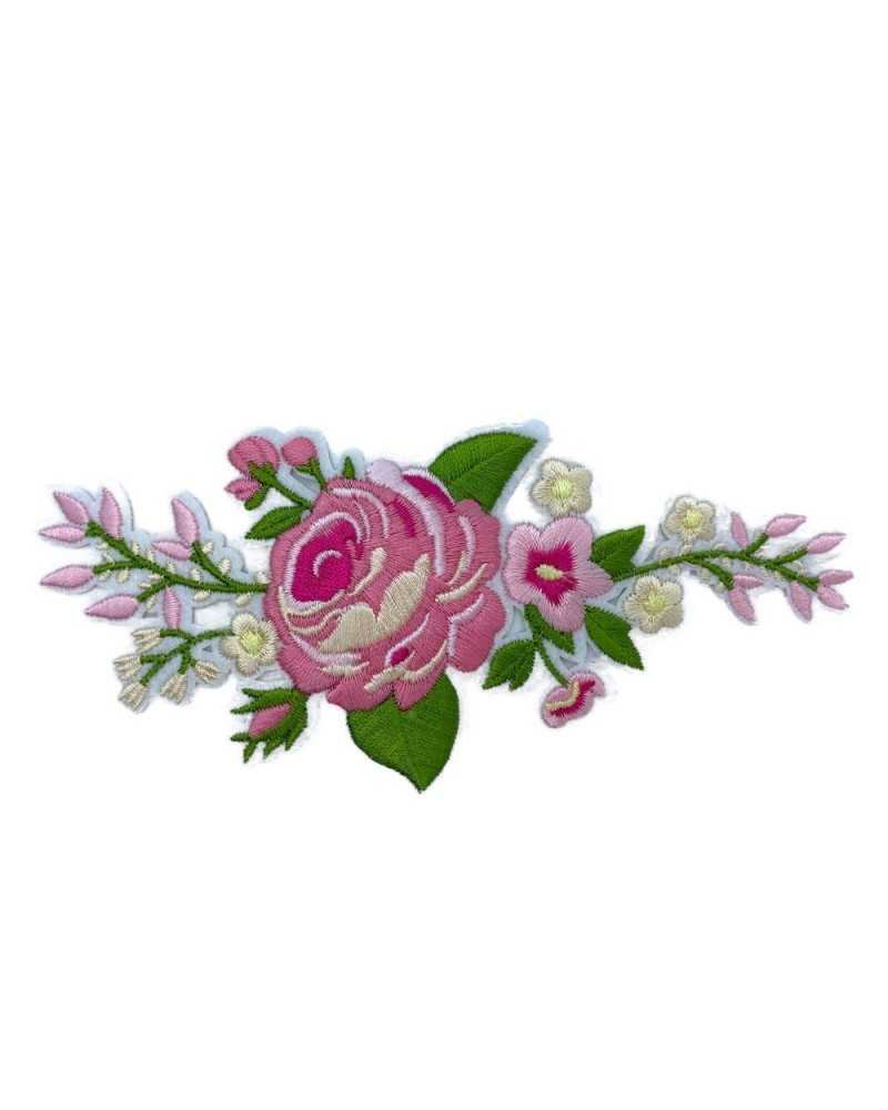 Application Thermoadhésive Broderie Branche Roses Fleurs Feuilles 15x7 Cm
