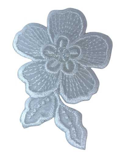 Application Ecusson Thermocollant Broderie Organza Fleur Tige 16x7 Cm
