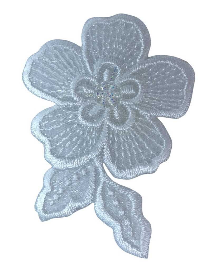 Application Ecusson Thermocollant Broderie Organza Fleur Tige 16x7 Cm