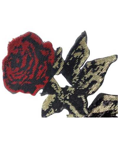 Application Ecusson Thermocollant Fleur Rose Paillettes Réversible 24x11 Cm