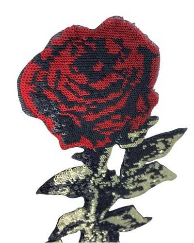 Aplicación Parche Termoadhesivo Flor Rosa Lentejuelas Reversible 24x11 Cm