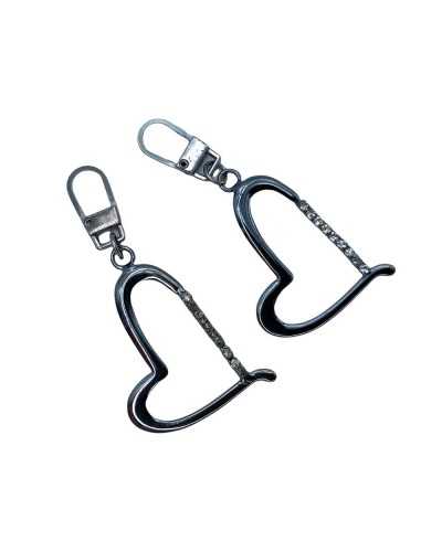 Zipper Puller Heart Hook Metal Rhinestone Gunmetal 35x30 Mm