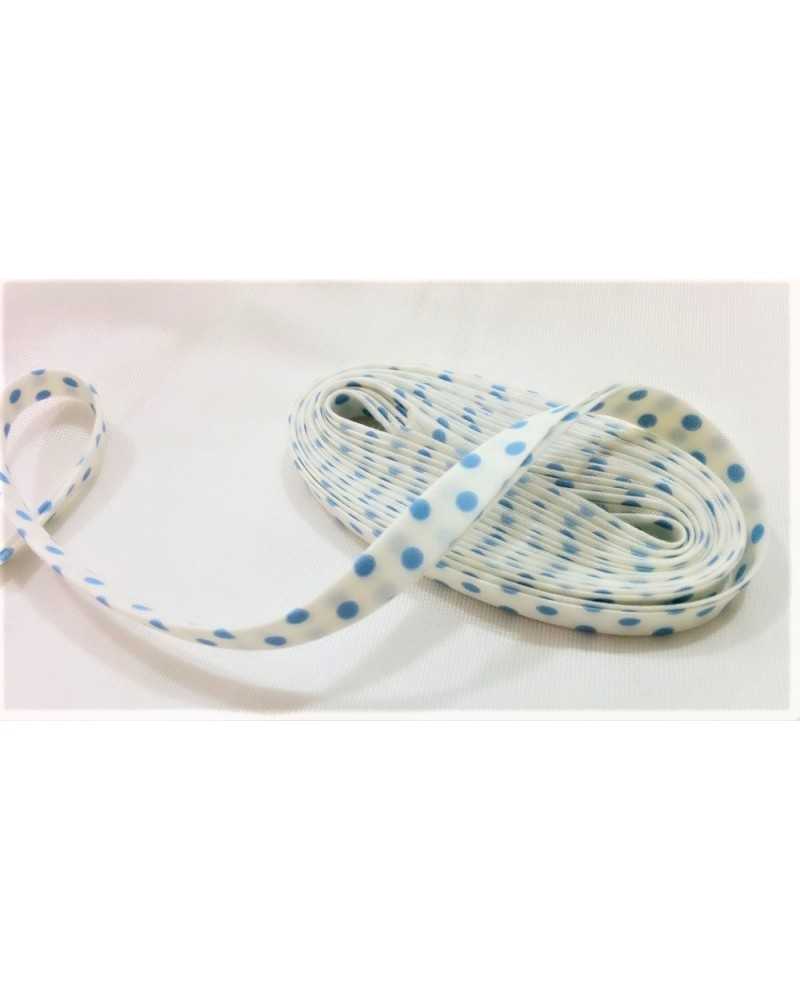 2,50 mètres Biais passementerie en coton à pois bleu clair sur fond blanc 2 cm de hauteur