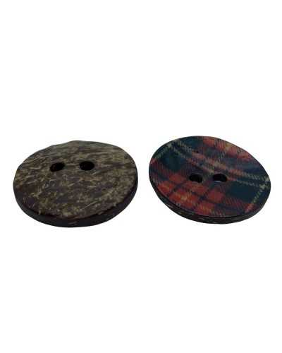 Bouton 2 Trous Polyester Noix De Coco Imprimé Tartan Écossais Mm 45