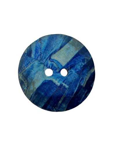 Knopf mit 2 Löchern, natürliche Kokosnuss, bedruckt, Blau, 4 cm