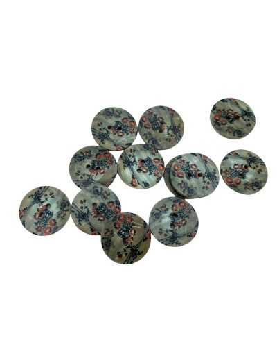Bouton Plat 2 Trous Noix De Coco Imprimé Fleurs 28 Mm
