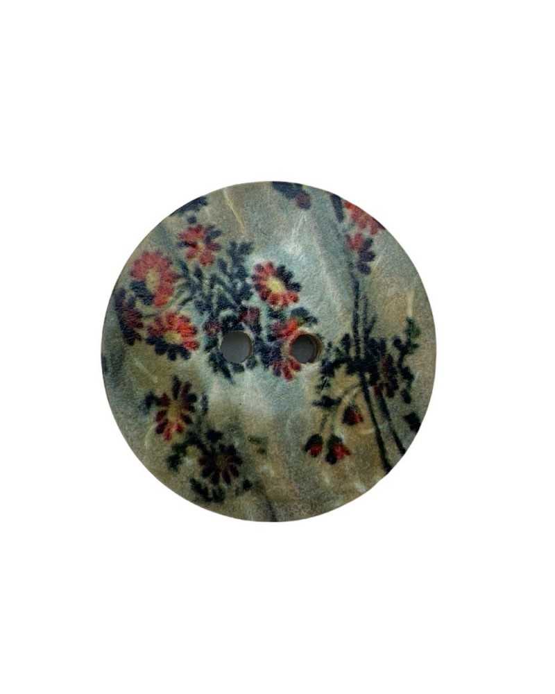 Flat Button 2 Holes Coconut Print Flowers 28 Mm