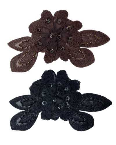 Application Ecusson Thermocollant Broderie Fleur Paillettes Base Perles Organza 15x9 Cm
