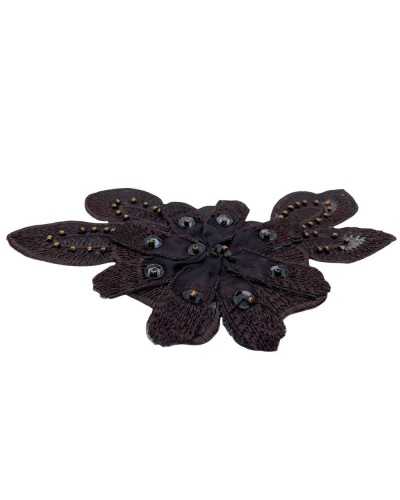 Application Ecusson Thermocollant Broderie Fleur Paillettes Base Perles Organza 15x9 Cm