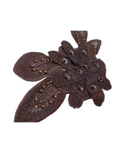 Application Iron-on Patch Embroidery Flower Sequins Base Organza Beads 15x9 Cm