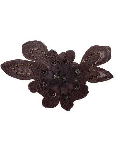 Application Ecusson Thermocollant Broderie Fleur Paillettes Base Perles Organza 15x9 Cm