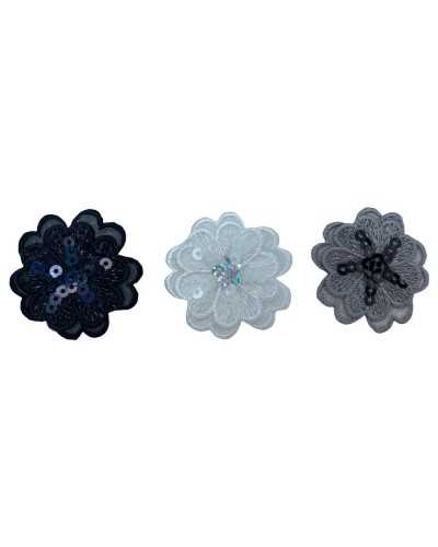 Application Iron-on Patch Double Flower Embroidery Lurex Thread Sequins Organza Base 4 Cm