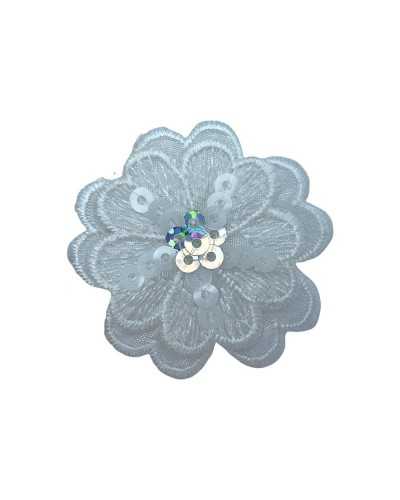 Application Iron-on Patch Double Flower Embroidery Lurex Thread Sequins Organza Base 4 Cm