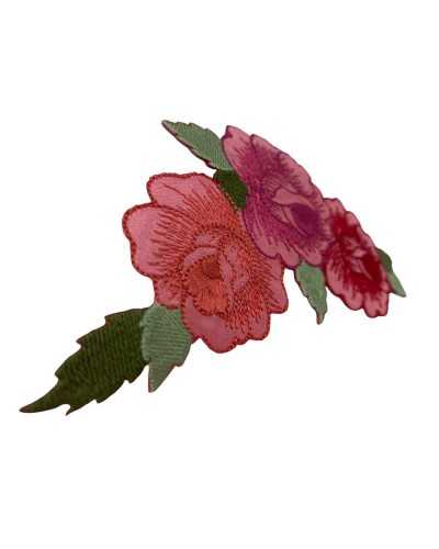 Applicazione Termoadesiva Patch Ricamo Fiore Rosa Salmone 14x7 Cm
