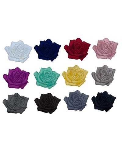Anwendung: Thermoadhäsiver Aufnäher, rosa Blume, bestickt, glänzend, cm 5 x 4