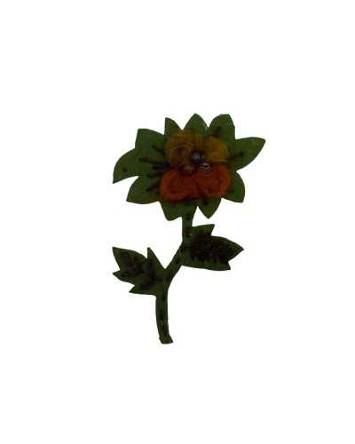 Applicazione Termoadesiva Patch Panno Ricamo Stelo Lana Perline Cm 15x8