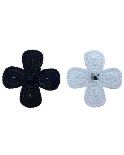 Applicazione Termoadesiva Patch Fiore Ricamo Perline Strass Centrale 6 Cm