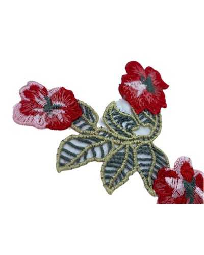 Applicazione Termoadesiva Patch Ricamo Fiore Rosso Filo Lucido 9 Cm