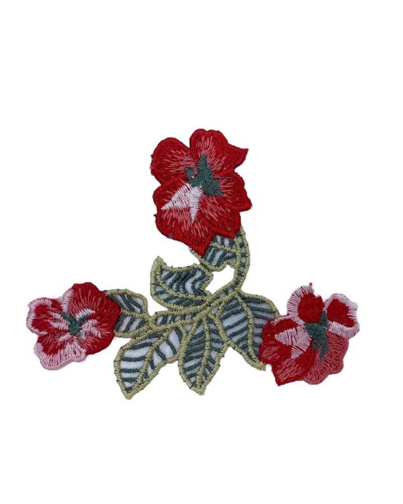 Applicazione Termoadesiva Patch Ricamo Fiore Rosso Filo Lucido 9 Cm