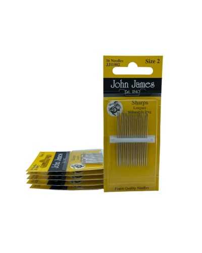 16 Sharps Sharps Agujas Coser A Mano Tamaño 2 Puntas Tres Estrellas John James Alto 45 Mm