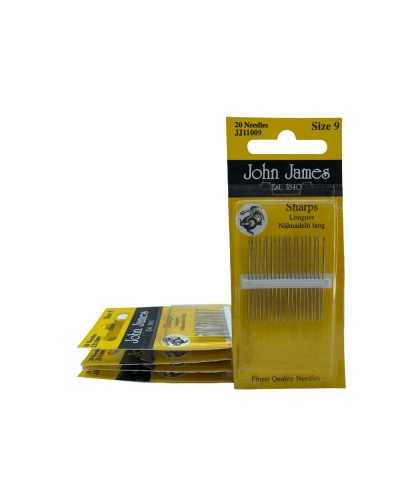 20 Sharps Sharps Aiguilles à coudre à la main Mis. 9 pointe trois étoiles John James haut 45 mm