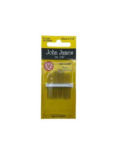 20 Aiguilles Mixtes Sharps Hand Couture Mis. 5/10 Point Trois Étoiles John James 4/3 cm de haut