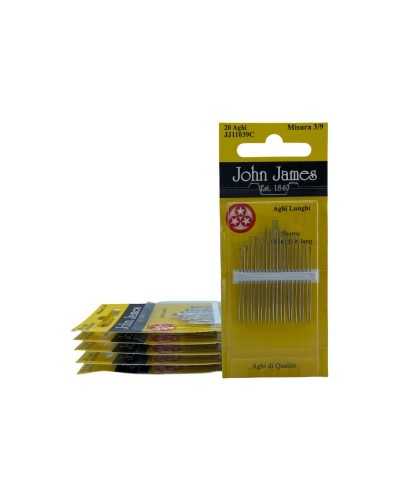 20 Aiguilles Mixtes Sharps Hand Couture Mis. Pointe 3/9 Trois étoiles John James 4,5/3,5 cm de haut