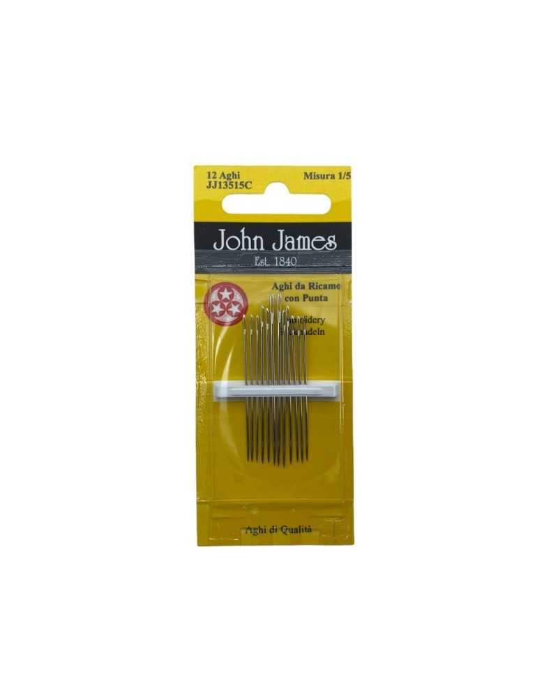 12 klassische gemischte Handsticknadeln Mis. 1/5 Spitze Drei Sterne John James 4/5 cm hoch