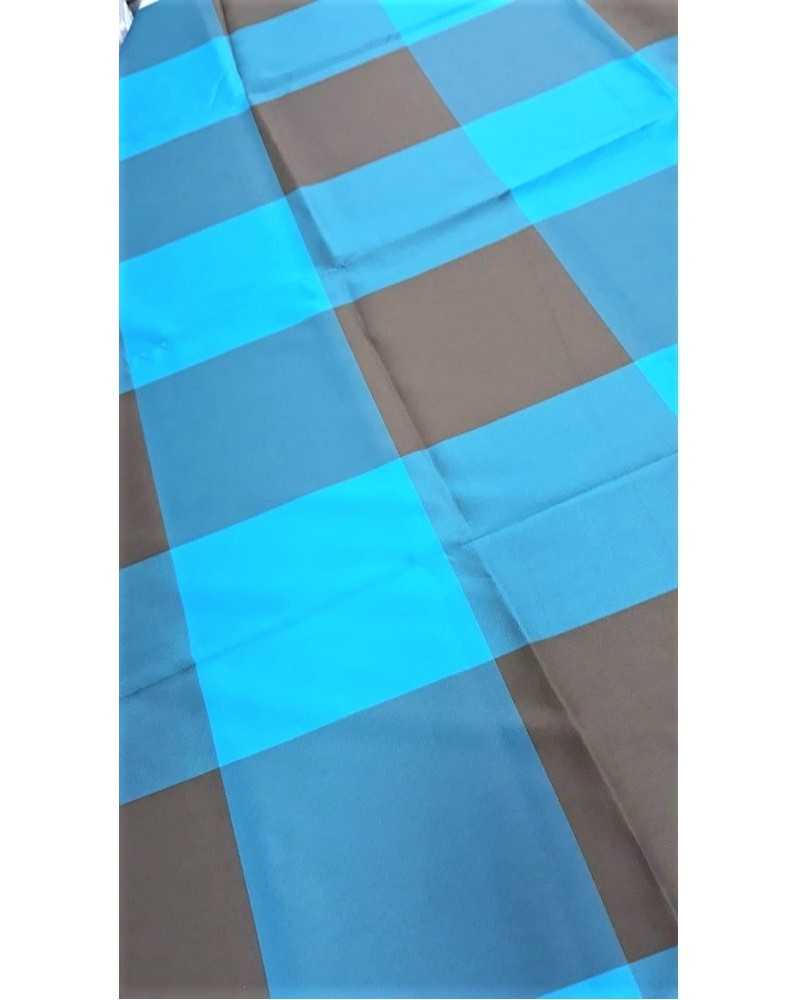 Grand tissu taffetas à carreaux marron et turquoise mesurant 3x2,80 mètres
