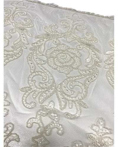 50 Cm Passementerie Dentelle Tulle Dentelle Fil À Broder Lurex Rose Rebrodè Fleur Festonnée Haut 45 Cm