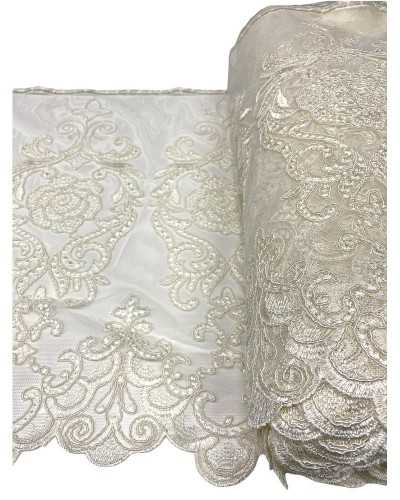 50 Cm Passementerie Dentelle Tulle Dentelle Fil À Broder Lurex Rose Rebrodè Fleur Festonnée Haut 45 Cm